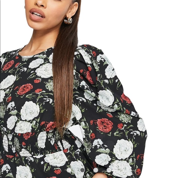 NA-KD Smocked Waist Printed Floral Midi Dress - Picture 2 of 7